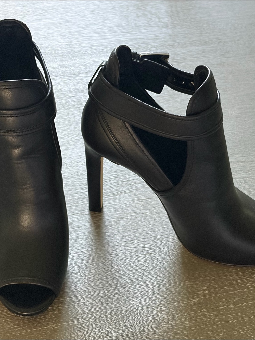 Michael Kors Black Leather Peep-Toe Ankle Booties with Strap